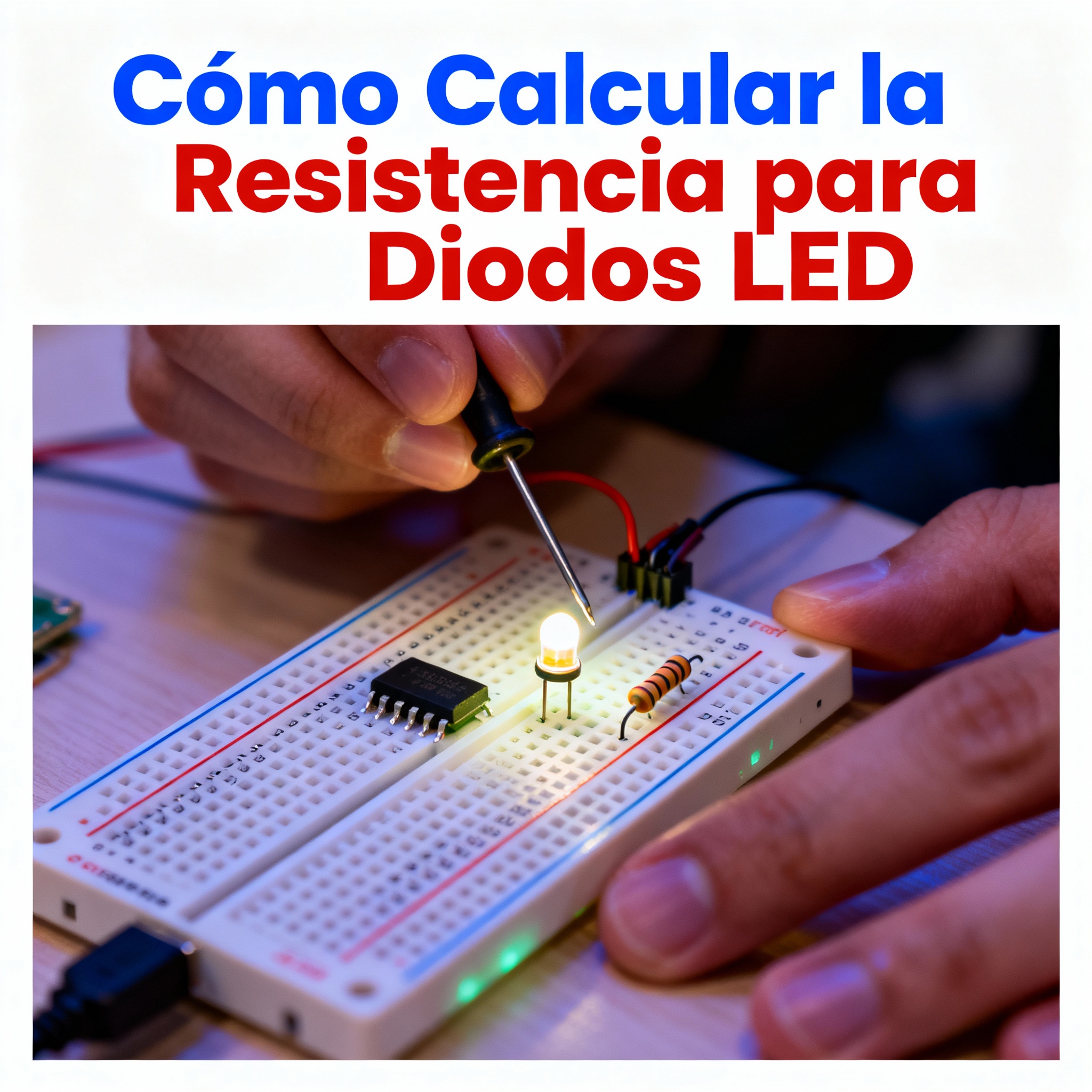 Persona montando circuito impreso con LED y resistencia - Cómo calcular resistencia para LED