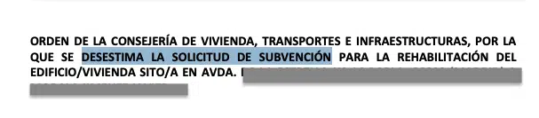 Desestimaci&oacute;n de solicitud de subvenci&oacute;n con Euroeficiencia