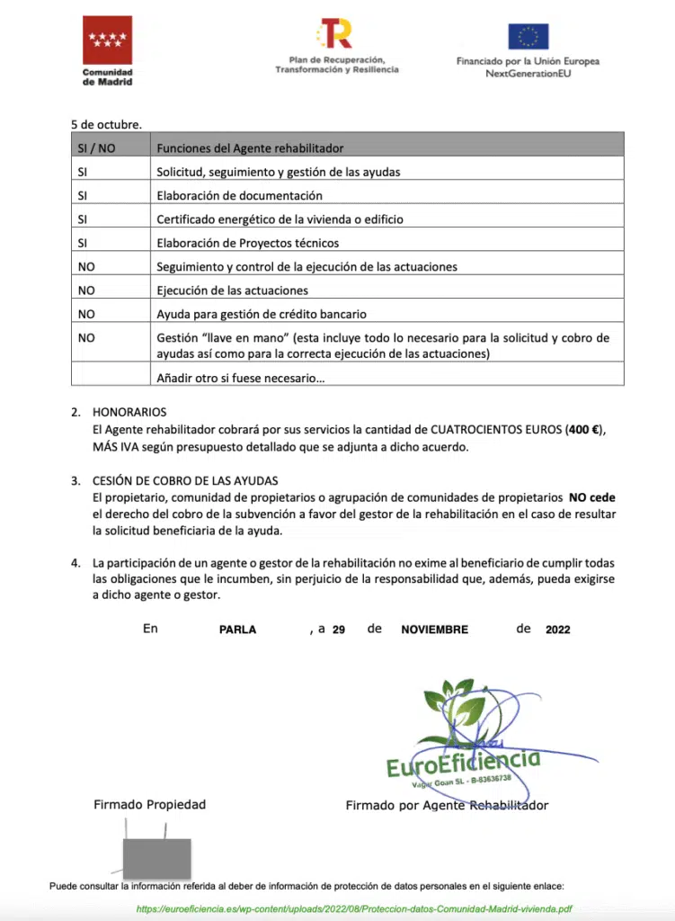 Contrato con Euroeficiencia