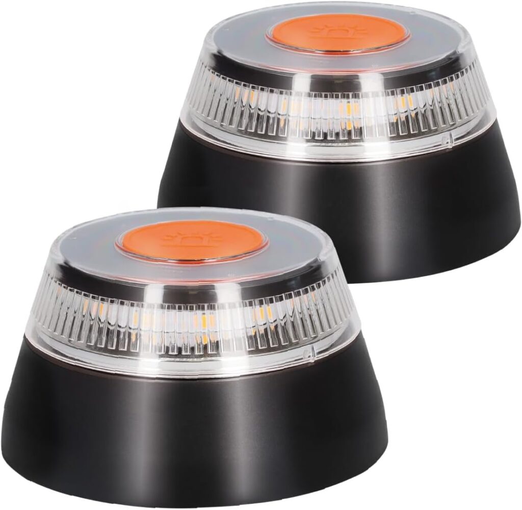 PMK GRUPO Luz Emergencia Coche Homologado DGT con Geolocalización | Luz avería coche [Visibilidad 1 Km] Baliza V16 con GPS y Base Imantada - 2 Unidades