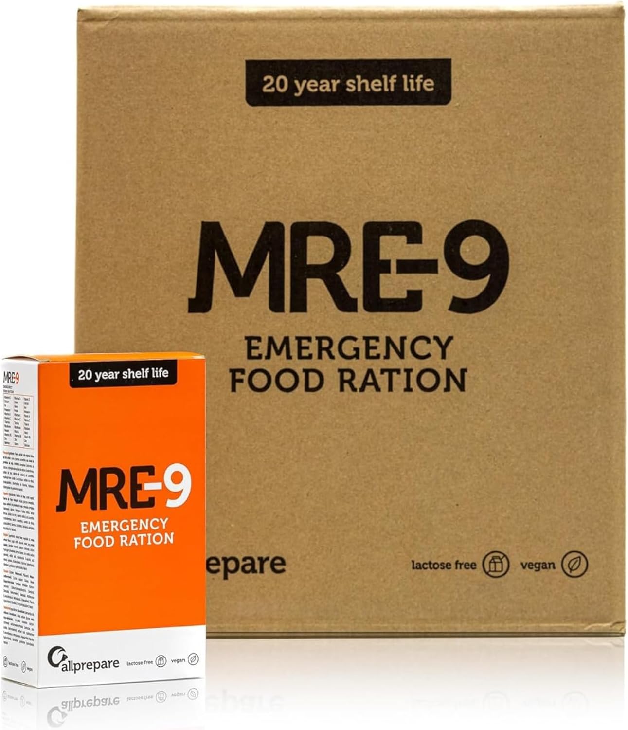 MRE-9: Ración de Emergencia con 20 Años de Vida Útil, Vitaminas Extra y Alimentos para Supervivencia (24 x 500 g)