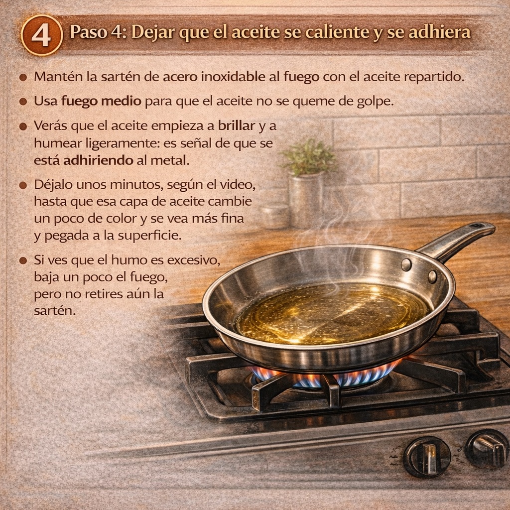 calentar el aceite para que se adhiera