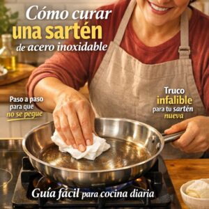 curar sartén de acero inoxidable