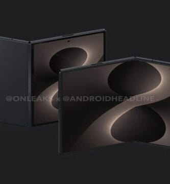 Samsung Galaxy Z Fold 8 Wide render oficial basado en archivos CAD filtrados por OnLeaks mostrando el formato ancho 4:3 del nuevo plegable de Samsung para 2026