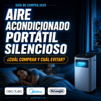 Aire acondicionado portatil silencioso funcionando en dormitorio mientras una persona duerme tranquila