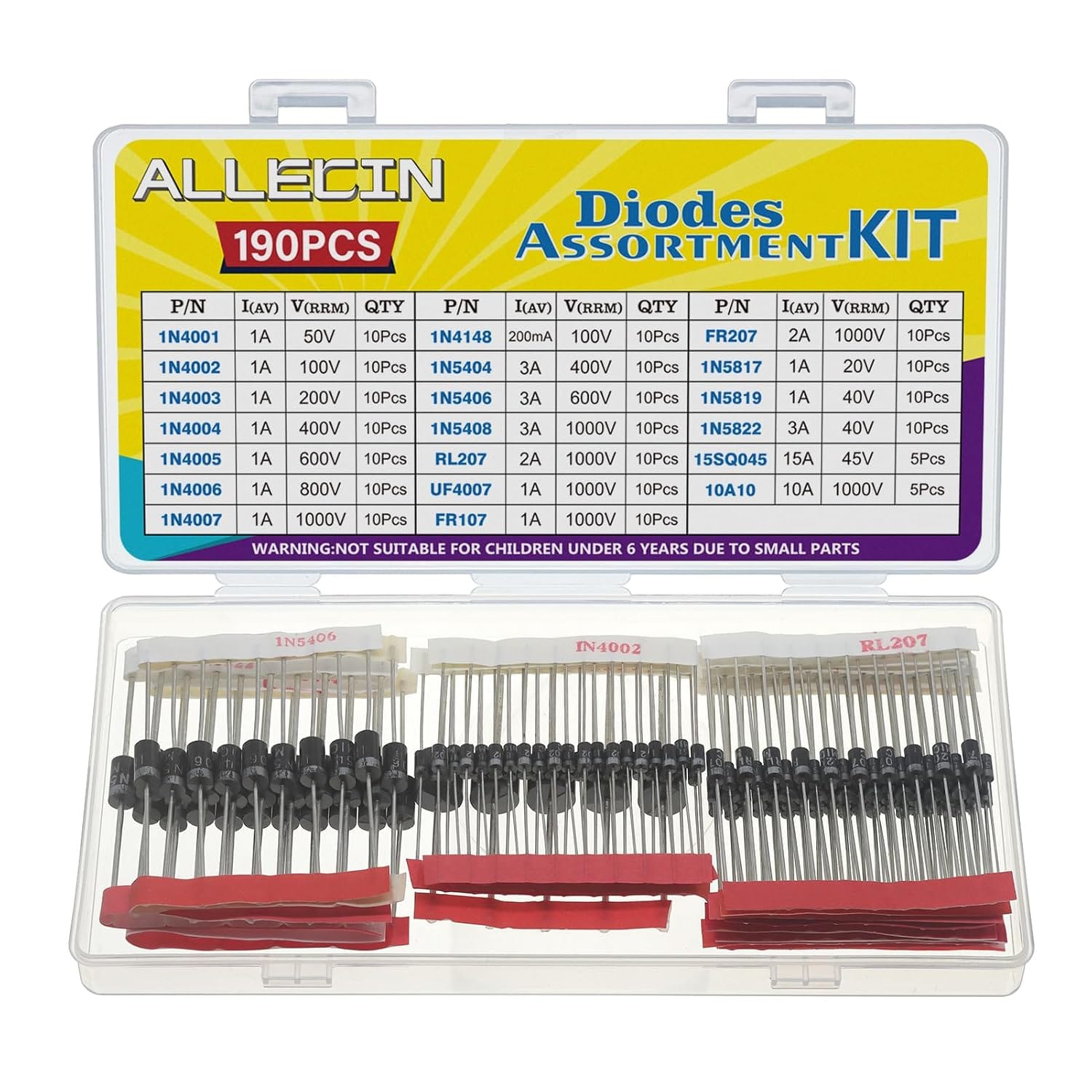 ALLECIN kit surtido de 190 diodos rectificadores en 20 valores distintos