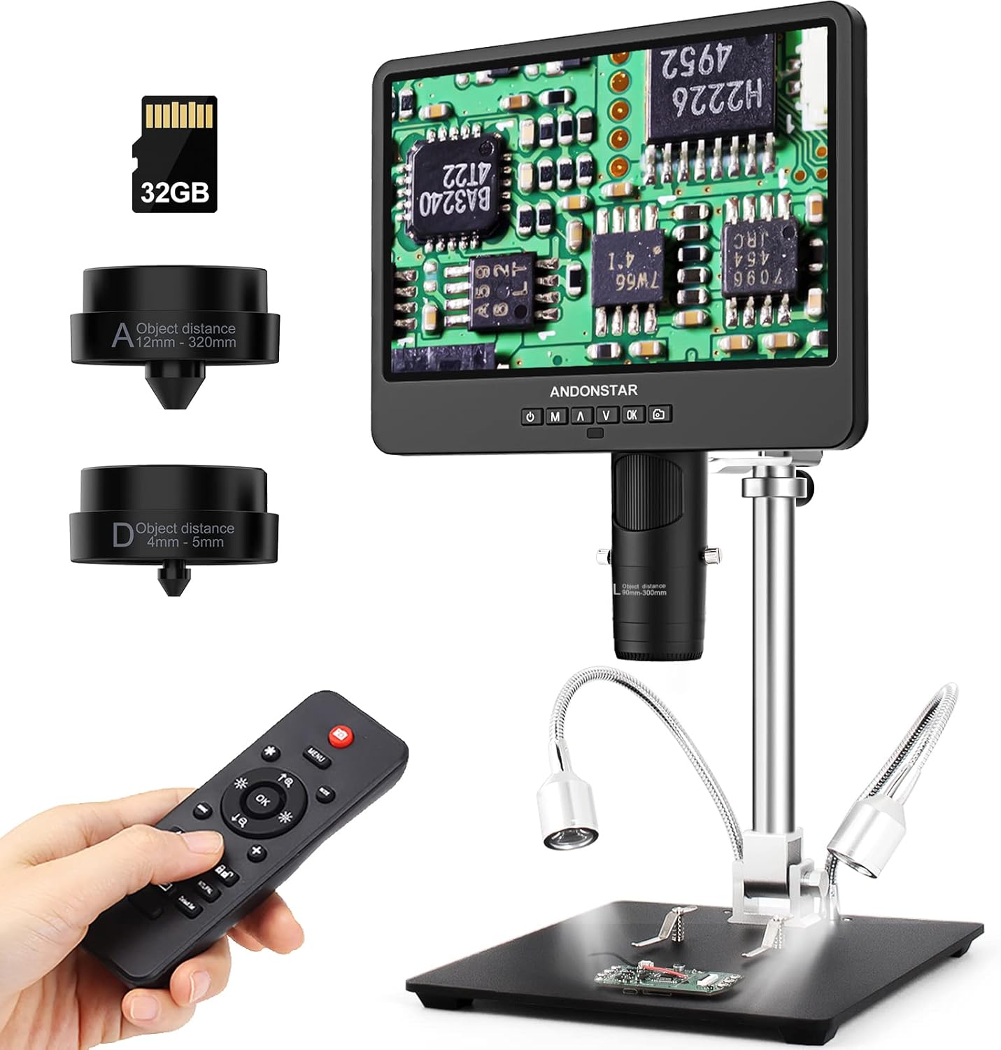 Andonstar AD249S-M microscopio digital de 10,1 pulgadas con soporte y mando a distancia