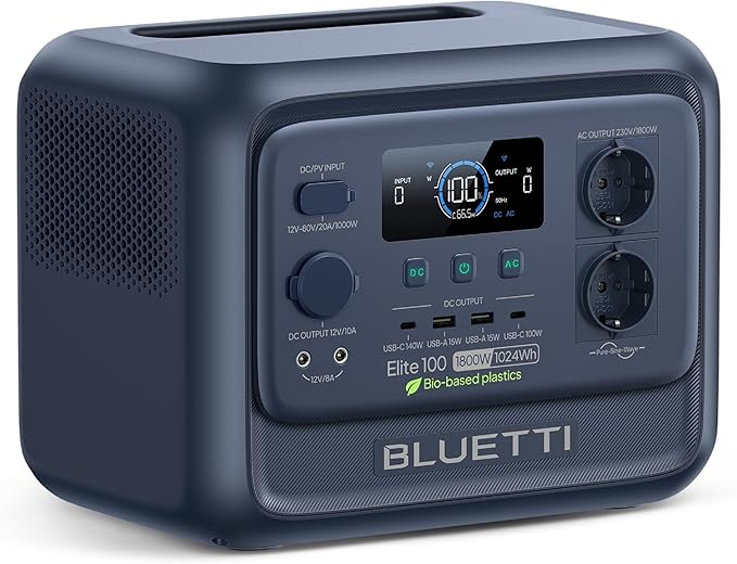 BLUETTI Elite 100 V2 Estaci&oacute;n de Energ&iacute;a Port&aacute;til 1024Wh Generador Solar | Bater&iacute;a LiFePO₄ Bio-Based ISCC PLUS, 2 Tomas CA 1800W (3600W Pico), 35% M&aacute;s Compacta, Carga 70 Min, UPS 10ms, Camping y Viaje