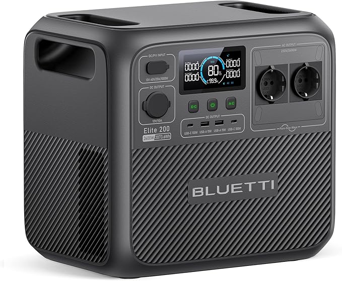 BLUETTI Elite 200 V2 Estaci&oacute;n de Energ&iacute;a Port&aacute;til 2073Wh, Generador Solar | 4 Tomas CA 2600W (3900W Power Lifting), Carga 0-80% en 50 Min, Bater&iacute;a LiFePO4, para Camping, off-grid y Emergencias