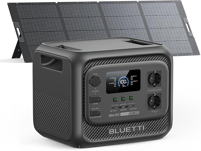 BLUETTI Elite 300 Estaci&oacute;n de Energ&iacute;a Port&aacute;til 3014,4Wh y Panel Solar 350W | Bater&iacute;a LiFePO₄, 2400W CA (4800W Pico), Dise&ntilde;o Compacto 3kWh, Generador Solar para Hogar, Camping y Autocaravana