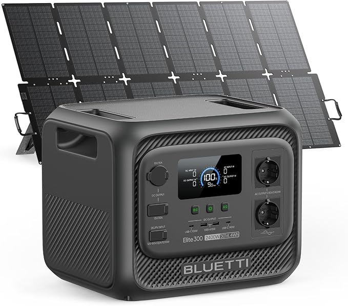 BLUETTI Elite 300 Estaci&oacute;n de Energ&iacute;a Port&aacute;til 3014,4Wh y Panel Solar 500W | Bater&iacute;a LiFePO₄, 2400W CA (4800W Pico), Dise&ntilde;o Compacto 3kWh, Generador Solar para Hogar, Camping y Autocaravana
