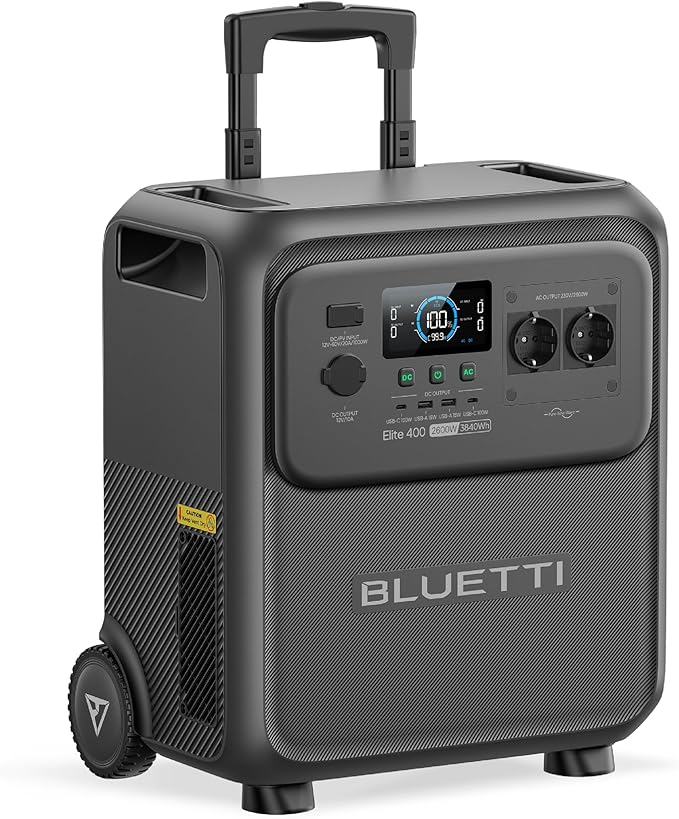 BLUETTI Elite 400 Estaci&oacute;n de Energ&iacute;a Port&aacute;til 3840Wh Generador Solar | Bater&iacute;a LiFePO₄, 2600W CA (3900W Power Lifting), Dise&ntilde;o con Ruedas, Respaldo para Hogar, Cortes de Luz, RV y Camping