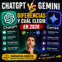 Comparativa ChatGPT vs Gemini con diferencias, ventajas, herramientas, integración con Google, razonamiento, productividad y cuál elegir en 2026