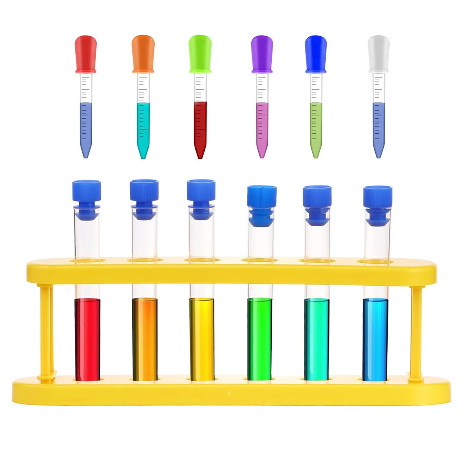 Kit de pipetas de plástico con tubos de ensayo con tapón y soporte