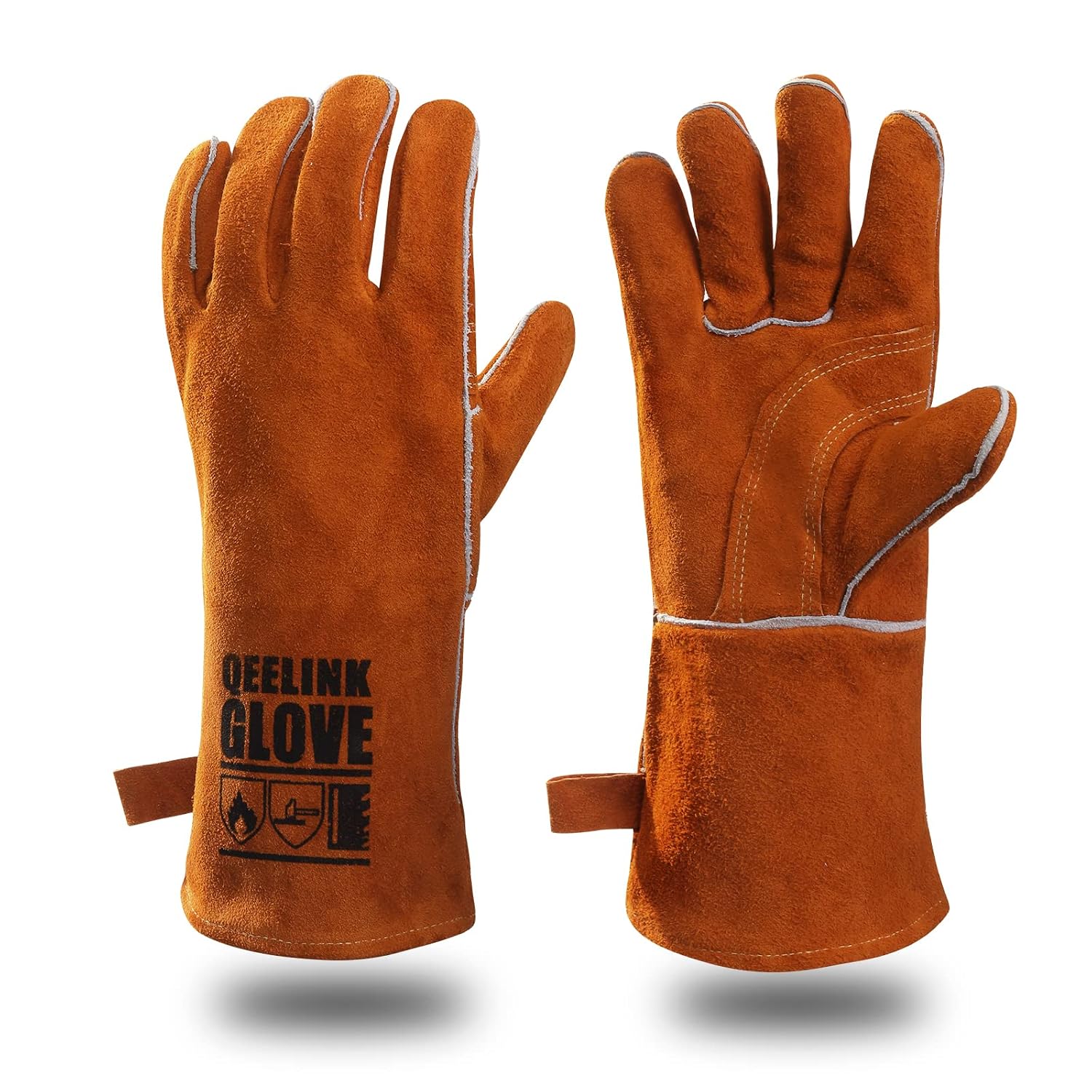 Guantes de cuero QeeLink resistentes al calor para soldadura y manipulaci&oacute;n de metal caliente
