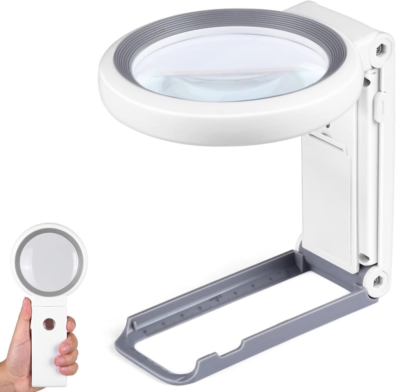 Lupa con soporte plegable y 18 luces LED para trabajos de precisi&oacute;n