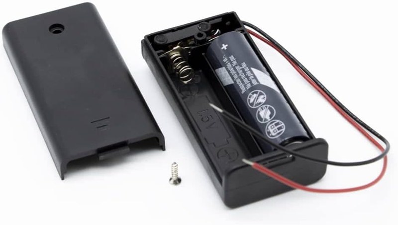 Portapilas para 2 pilas AA con tapa, interruptor ON/OFF y cable de 200 mm