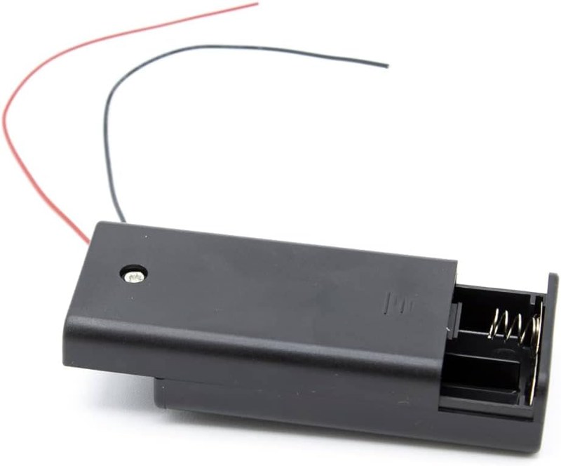 Portapilas para 2 pilas AAA con tapa, interruptor ON/OFF y cable de 200 mm